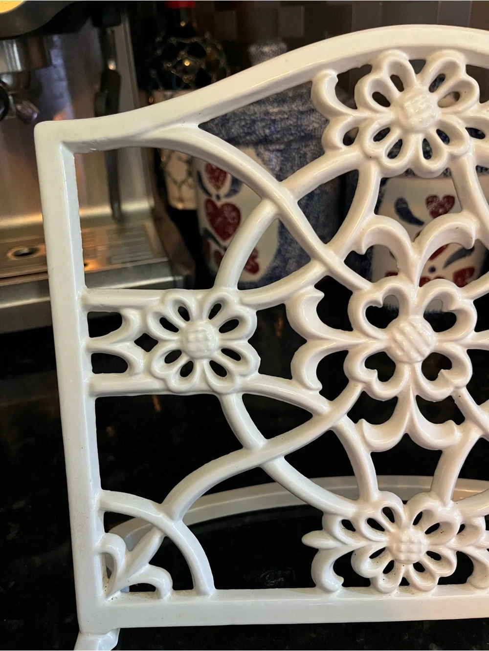 Vintage White Cast Iron Cookbook Stand-Ornate Floral Scrollwork Tablet Holder